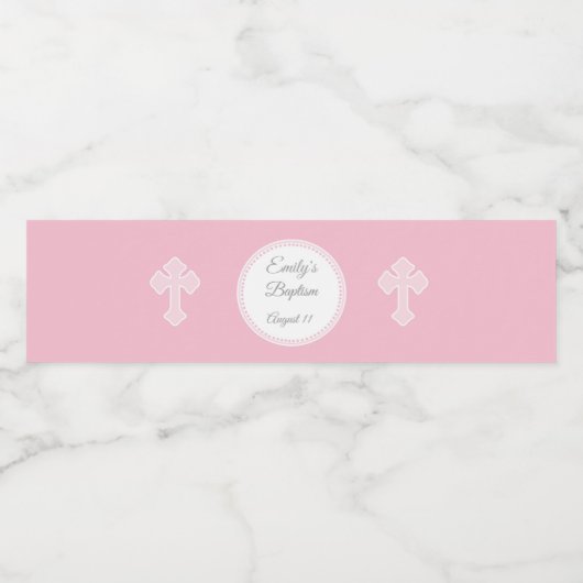 Taufe Christening Pink Bottle Wrapper Girl Wasserflaschenetikett (Einzelnes Label)