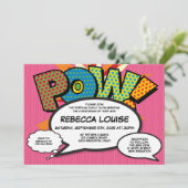 Taufe Christening Pink Fun Modernes Comic Buch Einladung (Stehend Vorderseite)