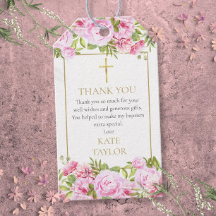Taufe Christening Pink Rose Floral Geschenkanhänger