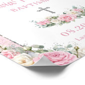 Taufe Christening Pink White Roses Blumensilber Poster (Ecke)