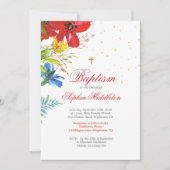Taufe Christening Red Wild Blume Religiös Einladung (Vorderseite)