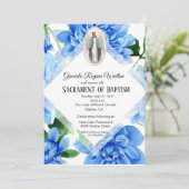 Taufe Christening Religiöse Blumen Blumen Einladung (Stehend Vorderseite)