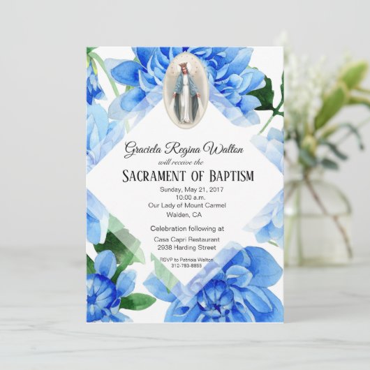 Taufe Christening Religiöse Blumen Blumen Einladung (Stehend Vorderseite)