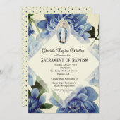 Taufe Christening Religious Blue Flowers Einladung (Vorne/Hinten)