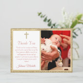 Taufe Christening Religious Gold Cross Girl Dankeskarte (Stehend Vorderseite)