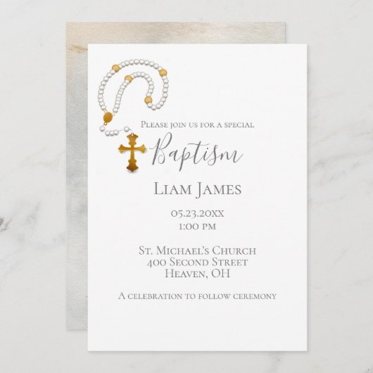 Taufe Christening Rosary Simple Religious Event Einladung (Vorne/Hinten)