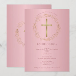 Taufe Christening Rose Gold Cross Bloral Einladung