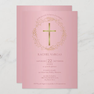 Taufe Christening Rose Gold Cross Bloral Einladung