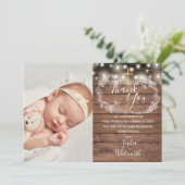 Taufe Christening rustikale String Lights Foto Dankeskarte (Stehend Vorderseite)