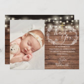 Taufe Christening rustikale String Lights Foto Dankeskarte (Vorne/Hinten)