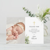 Taufe Christening Rustikales Foto Dankeskarte (Stehend Vorderseite)