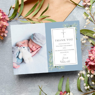 Taufe Christening Silber Schrift Grüne Fotografie Dankeskarte