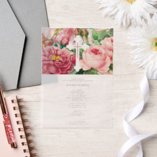 Taufe Christening Taufe Girl Pink Roses Pergament Einladungen