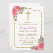Taufe Christening Vintages Blumengold Gerahmt Einladung (Vorne/Hinten)