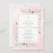Taufe Christening Watercolor Grüne Rose Gold Einladung (Vorderseite)