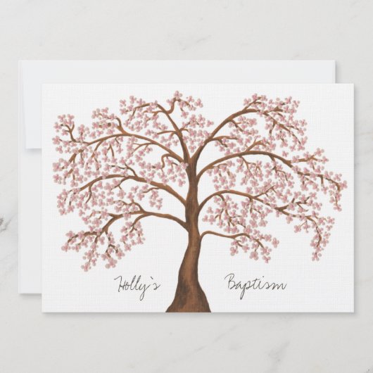 Taufe Christening White Pink Cherry Blossom Tree Einladung (Vorderseite)