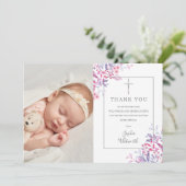 Taufe Christening Wildblumen Blumenkohl Foto Dankeskarte (Stehend Vorderseite)