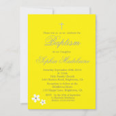 Taufe Christening Yellow Daisy Silver Girl Einladung (Vorderseite)