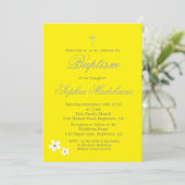 Taufe Christening Yellow Daisy Silver Girl Einladung (Stehend Vorderseite)