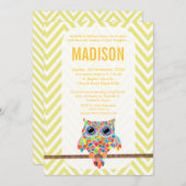 Taufe Christening Zickzack Rainbow Owl Einladung (Vorne/Hinten)