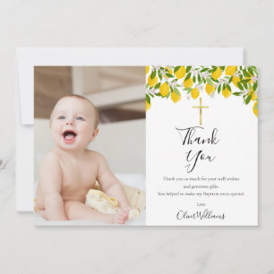 Taufe Christening Zitronen Goldkreuz Foto Dankeskarte
