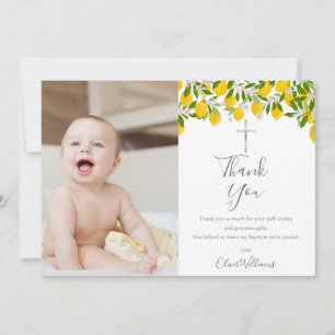 Taufe Christening Zitronen Silberkreuz Foto Dankeskarte