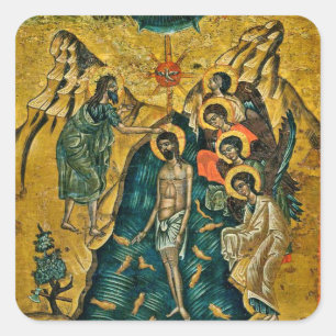 Taufe Christi Orthodoxe christliche Ikone Quadratischer Aufkleber