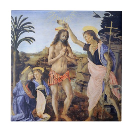 Taufe Christi von Verrocchio, Leonardo da Vinci Fliese (Vorderseite)