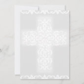 Taufe Christlich Cross Gray Damask Girl Einladung (Rückseite)