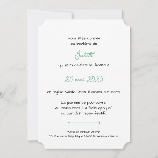 Taufe Colomba Einladung (Rückseite)