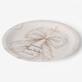 Taufe Coquette Schleife mit Perle Pappteller (Schrägansicht)
