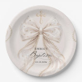 Taufe Coquette Schleife mit Perle Pappteller (Vorderseite)