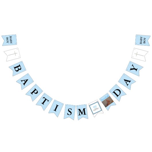 Taufe Cross Blue Black Boy Foto Wimpelkette (Alle)