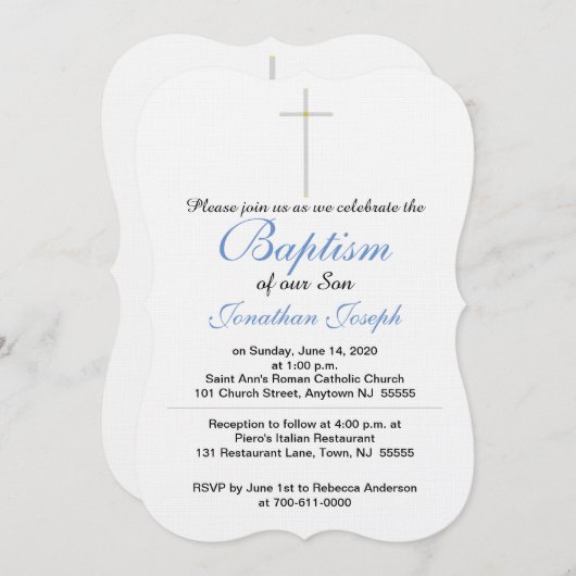 Taufe Cross Boy Blue Einladungen (Vorne/Hinten)