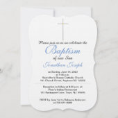 Taufe Cross Boy Blue Einladungen (Vorderseite)