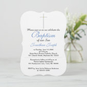 Taufe Cross Boy Blue Einladungen (Stehend Vorderseite)