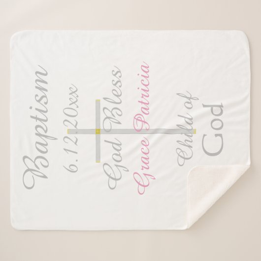 Taufe Cross Girl Pink Rattle Medium Sherpadecke (Vorderseite (Horizontal))