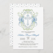Taufe Cross Wappen Greenery Baby Boy Einladung (Vorne/Hinten)