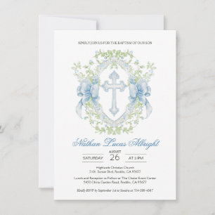 Taufe Cross Wappen Greenery Baby Boy Einladung