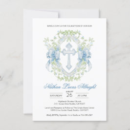 Taufe Cross Wappen Greenery Baby Boy Einladung