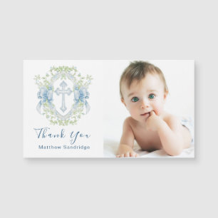 Taufe Cross Wappen Greenery Baby Boy Foto Magnet