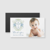 Taufe Cross Wappen Greenery Baby Boy Foto Magnet (Vorne/Hinten)