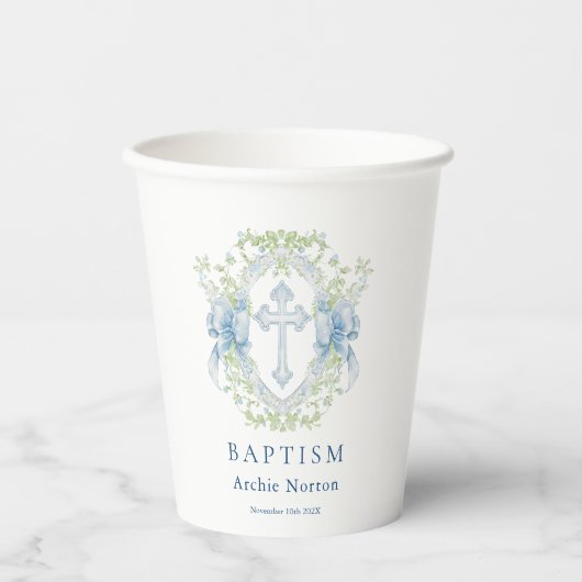 Taufe Cross Wappen Greenery Baby Boy Paper Cup Pappbecher (Vorderseite)