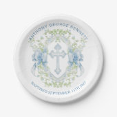 Taufe Cross Wappen Greenery Baby Boy Paper Plate Pappteller (Vorderseite)