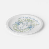 Taufe Cross Wappen Greenery Baby Boy Paper Plate Pappteller (Schrägansicht)