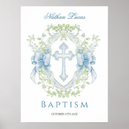 Taufe Cross Wappen Greenery Baby Boy Poster