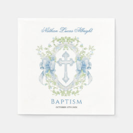 Taufe Cross Wappen Greenery Baby Boy Serviette