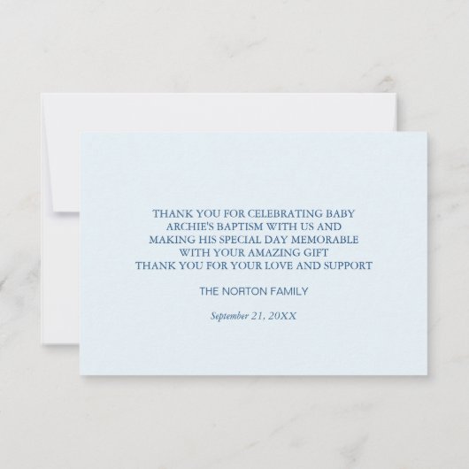 Taufe Cross Wappen Greenery Baby Boy Vielen Dank Dankeskarte (Rückseite)