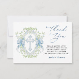 Taufe Cross Wappen Greenery Baby Boy Vielen Dank Dankeskarte