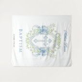 Taufe Cross Wappen Greenery Baby Boy Wandteppich (Vorderseite (Horizontal))